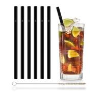 HALM Pailles en verre noires Réutilisables - 6 pièces droites 20 cm + brosse de nettoyage sans plastique - Résistantes au lave-vaisselle - Écologiques - Pailles à boire en verre