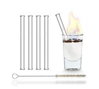 HALM Pailles en Verre Réutilisables - 4 Pièces Courtes Droites 10 cm + Brosse de Nettoyage sans Plastique - Résistent au Lave-Vaisselle - Tubes en Verre pour Verres à Shot