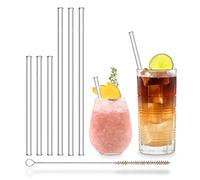 HALM Pailles en Verre Réutilisables - 6 Pièces, 2 Tailles - Fabriqué en Allemagne - Pailles en Verre + Brosse de Nettoyage sans Plastique - Compatible Lave-Vaisselle - Tubes en Verre