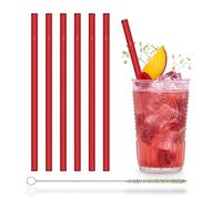 HALM Pailles en Verre Rouges 6 Pièces 20 cm Couleurs pour Enfants ou Fête + Brosse de Nettoyage sans Plastique - Lavable au Lave-Vaisselle & Durable - Pailles à Boire en Verre de Couleur Rouge