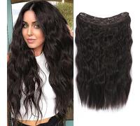 Halo Aphro Extensions de cheveux synthétiques ondulés avec 4 clips amovibles et réglables Marron 50,8 cm