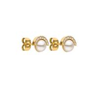 Halo Boucles d'oreilles en perles avec demi-cercle en oxyde de zirconium - Acier inoxydable plaqué or 18 carats - Bijou élégant pour femme - Perle Seashell de 6 mm - Or/Argent/Or rose Purelei®, Normal