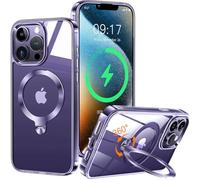 HaloArt 360° Rolatif Support Magnétique Coque pour iPhone 14 Pro Max [CD Anneau Support Stable pour Mag-Safe] [N°1 Puissance Magnétique&Antichoc Protection Militaire] Coque Durable Transparante,Violet