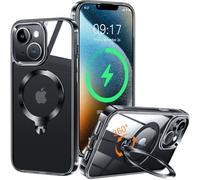 HaloArt 360° Rolatif Support Magnétique Coque pour iPhone 15 [CD Anneau Support Stable pour Mag-Safe] [N°1 Puissance Magnétique & Antichoc Protection Militaire] Coque Durable Transparante, Noir