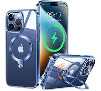 HaloArt 360° Rolatif Support Magnétique Coque pour iPhone 15 Pro [CD Anneau Support Stable pour Mag-Safe] [N°1 Puissance Magnétique & Antichoc Protection Militaire] Coque Durable Transparante, Bleu