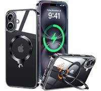 HaloArt 360° Rolatif Support Magnétique Coque pour iPhone 17 [CD Anneau Support Stable pour Mag-Safe] [N°1 Puissance Magnétique & Antichoc Protection Militaire] Coque Durable Transparante, Noir