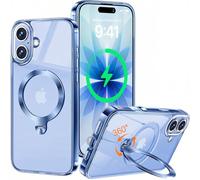 HaloArt 360° Rolatif Support Magnétique Coque pour iPhone 17 [CD Anneau Support Stable pour Mag-Safe] [N°1 Puissance Magnétique & Antichoc Protection Militaire] Coque Durable Transparante, Bleu