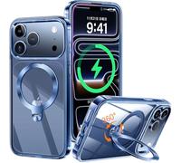 HaloArt 360° Rolatif Support Magnétique Coque pour iPhone 17 Pro [CD Anneau Support Stable pour Mag-Safe] [N°1 Puissance Magnétique & Antichoc Protection Militaire] Coque Durable Transparante, Bleu