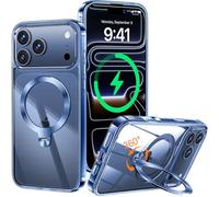 HaloArt 360° Rolatif Support Magnétique Coque pour iPhone 17 Pro Max [CD Anneau Support Stable pour Mag-Safe] [N°1 Puissance Magnétique & Antichoc Protection Militaire] Coque Durable Transparante,Bleu