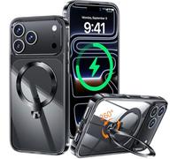 HaloArt 360° Rolatif Support Magnétique Coque pour iPhone 17 Pro Max [CD Anneau Support Stable pour Mag-Safe] [N°1 Puissance Magnétique & Antichoc Protection Militaire] Coque Durable Transparante,Noir