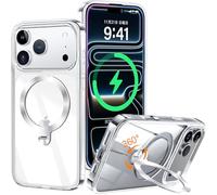 HaloArt 360° Rolatif Support Magnétique Coque pour iPhone 17 Pro Max [CD Anneau Support Stable pour Mag-Safe] [N°1 Puissance Magnétique & Antichoc Protection Militaire] Coque Fine Durable, Transparent