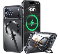 HaloArt 360° Rolatif Support Magnétique Coque pour iPhone 18 Pro [CD Anneau Support Stable pour Mag-Safe] [N°1 Puissance Magnétique & Antichoc Protection Militaire] Coque Durable Transparante, Noir