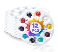 Halobios Lot de 12 palettes de peinture rondes de 17 cm avec 10 puits et 1 réservoir central, trou de suspension pour une prise en main facile, plateau de peinture en plastique pour aquarelle,
