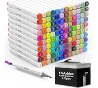 Halobios Lot de 120 marqueurs permanents à l'alcool à double pointe fine et biseautée pour dessin, croquis, livre de coloriage, ensemble de marqueurs artistiques pour adultes, enfants, étudiants