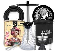 Halofire Geisha Chicha professionnelle avec diffuseur réglable, base en verre et mallette de transport, design compact pour usage personnel et professionnel Argenté 50 cm