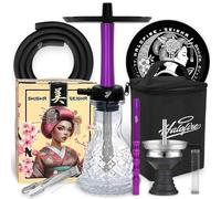 Halofire Geisha Narguilé professionnel avec diffuseur réglable, base en verre et mallette de transport Design compact pour usage personnel et professionnel Violet 50 cm