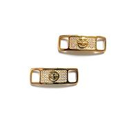 HALOKAIYA ICEDIAMOND Bijoux Hip Hop Charme Lacet Boucle, 2Pcs Iced Out Lab Diamond AF1 Accessoire de chaussures élégant pour les amateurs de chaussures Snkrs (Smile-Gold)