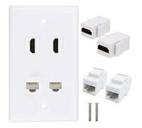 Halokny Plaque murale HDMI Cat6 RJ45, 4 ports de sortie, 2 x HDMI Keystone Jack + 2 x Ethernet Cat6 RJ45, pour plaque murale, blanc