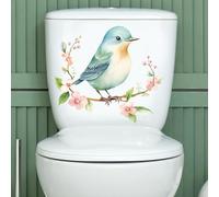 Haloppe Autocollant décoratif pour salle de bain - Aquarelle - Fleur - Toilettes - Oiseau inspiré de la nature - Amovible - Imperméable - PVC
