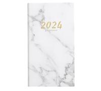 Haloppe Planificateur en Papier Lisse A6 2024 Anglais en Simili Cuir relié avec Ruban Marque-Page sans saignement épais Quotidien hebdomadaire Gestion du Temps carnet de Notes Journal Blanc