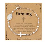 Halora Cadeaux Confirmation pour Fille et Femme, Bracelet Croix Fille en Argent avec Perle Bijou de Confirmation, Nièce, Sœur, Amie