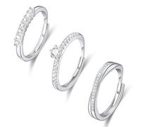 Halora Lot de 3 bagues en argent 925 pour femme - Réglables - Empilables - Alliances - Bagues de fiançailles - Cadeau pour femme, Argent