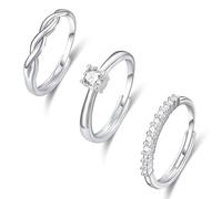 Halora Lot de 3 bagues en argent 925 pour femme - Réglables - Empilables - Alliances - Bagues de fiançailles - Cadeau pour femme, Argent