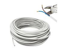 HALOTEC 25 mètres Câble électrique 2 fils 2x0.75 | H03VV-F | Double isolation PVC | Câble d'installation | Câble électrique | PVC | Blanc | Câble rond | Câble à deux fils