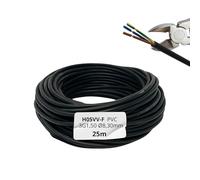 HALOTEC | Câble Flexible 25m 3x1,5 mm² Noir | Tuyau Rond PVC H05VV-F | Cuivre Classe 5 | Cordon Électrique pour Luminaires, Maison et Bureau | Accessoire Décoration Intérieure | 300/500 V
