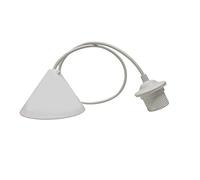 HALOTEC | Suspension Luminaire Décorative Blanche avec Rosace Conique en Plastique | Câble PVC Flexible 80 cm | Douille E27 avec Bague et Contre-Écrou | Parfait pour Salon, Salle à Manger, Chambre