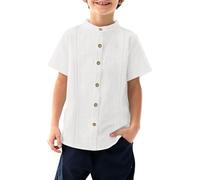 Haloumoning Chemise à manches courtes pour garçons Cuban Guayabera T-shirt en coton décontracté pour l'été et la plage, blanc, 4-6 ans
