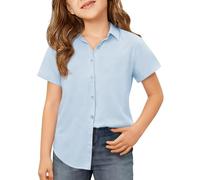 Haloumoning Chemisiers pour filles à manches courtes boutonnées Chemise pour enfant Couleur unie Boutonnée Chemise Basique Coupe droite Uniforme scolaire 5-14 ans