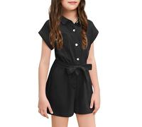 Haloumoning Combinaison d'été mignonne pour fille - Boutonnée - Avec ceinture - Courte - Avec poches