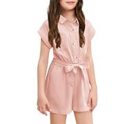 Haloumoning Combinaison d'été mignonne pour fille - Boutonnée - Avec ceinture - Courte - Avec poches