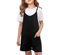 Haloumoning Combinaison sans manches pour fille - Combinaison d'été décontractée - Courte - Coupe ample - En coton - Avec bretelles spaghetti et poches