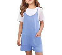 Haloumoning Combinaison sans manches pour fille - Combinaison d'été décontractée - Courte - Coupe ample - En coton - Avec bretelles spaghetti et poches