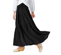 Haloumoning Jupe maxi élastique à taille haute pour filles - Style bohème A-ligne - Jupe longue pliée à plusieurs niveaux avec poches - 5-14 ans, noir, 13-14 Ans