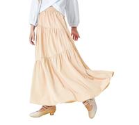 Haloumoning Jupe maxi élastique à taille haute pour filles - Style bohème A-ligne - Jupe longue pliée à plusieurs niveaux avec poches - 5-14 ans, beige, 13-14 Ans