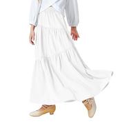 Haloumoning Jupe maxi élastique à taille haute pour filles - Style bohème A-ligne - Jupe longue pliée à plusieurs niveaux avec poches - 5-14 ans, blanc, 13-14 Ans