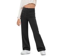 Haloumoning Pantalon évasé pour fille - Legging de yoga évasé - Bouton - Taille haute - Pantalon de sport avec poches, Noir , 12-14 ans
