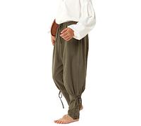 Haloumoning Pantalon médiéval à lacets pour garçon - Cosplay Renaissance - Steampunk - Viking - Pantalon de loisirs, vert olive, 6-8 ans