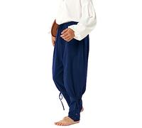 Haloumoning Pantalon médiéval à lacets pour garçon - Cosplay Renaissance - Steampunk - Viking - Pantalon de loisirs, bleu foncé, 10-12 ans