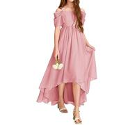 Haloumoning Robe à épaules dénudées pour fille - Robe de demoiselle | Robe fluide en mousseline de soie asymétrique pour bouquetière, bretelles spaghetti, longue ligne A, concours de beauté
