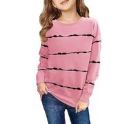 Haloumoning Sweatshirt Fille Rayures Col Rond Enfants Pull Décontracté Manches Longues Tops, Rose, 12-14 ans