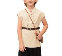 Haloumoning T-shirt sans manches pour garçon, style pirate, style viking, médiéval, à lacets, costume écossais, kaki, 3-4 ans