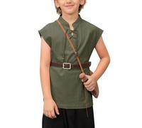 Haloumoning T-shirt sans manches pour garçon - Style viking médiéval - Costume écossais, Vert armée., 4-6 ans