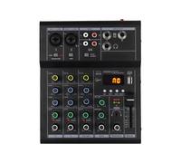 HaloVerde Table de mixage DJ avec ampli de guitare intégré, mini mixeur de son 4 canaux avec alimentation fantôme 48 V, BT et MP3 pour les performances sur scène et la production (Noire)