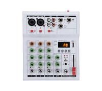 HaloVerde Table de mixage DJ avec ampli de guitare intégré, mini mixeur de son 4 canaux avec alimentation fantôme 48 V, BT et MP3 pour les performances sur scène et la production (Blanche)