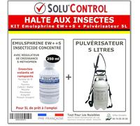 HALTE AUX INSECTES - Kit complet : Insecticide Concentré pour 5 LITRES - Volants et rampants - avec régulateur de croissance S-Methopren - EMULSPHRINE EW++S 250 ml + Pulvérisateur de 5L