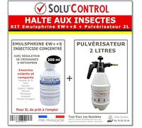 HALTE AUX INSECTES - Kit complet : Insecticide Concentré pour 5 LITRES - Volants et rampants - avec régulateur de croissance S-Methopren - EMULSPHRINE EW++S 250 ml + Pulvérisateur de 2L